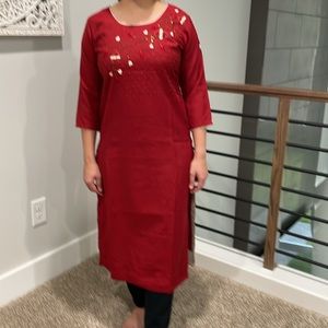 Brick Red embroidered kurta top size S